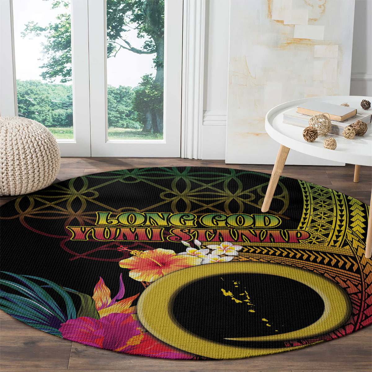 Vanuatu Independence Day Round Carpet Sand Drawing Melanesian Vibes LT03 - Polynesian Pride