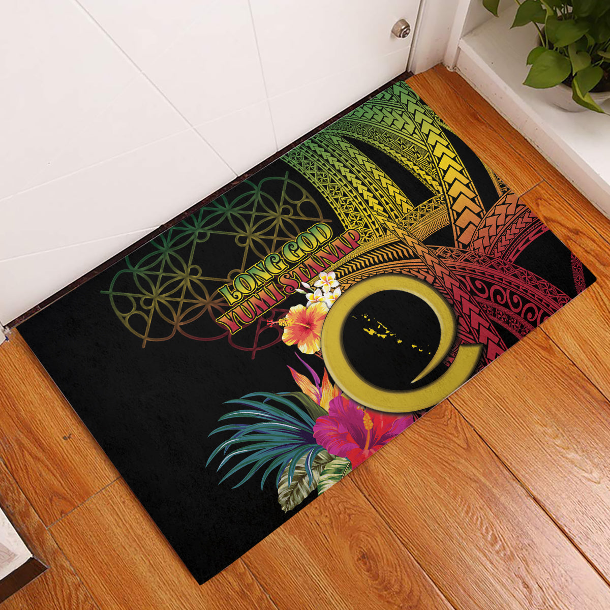 Vanuatu Independence Day Rubber Doormat Sand Drawing Melanesian Vibes LT03 Black - Polynesian Pride