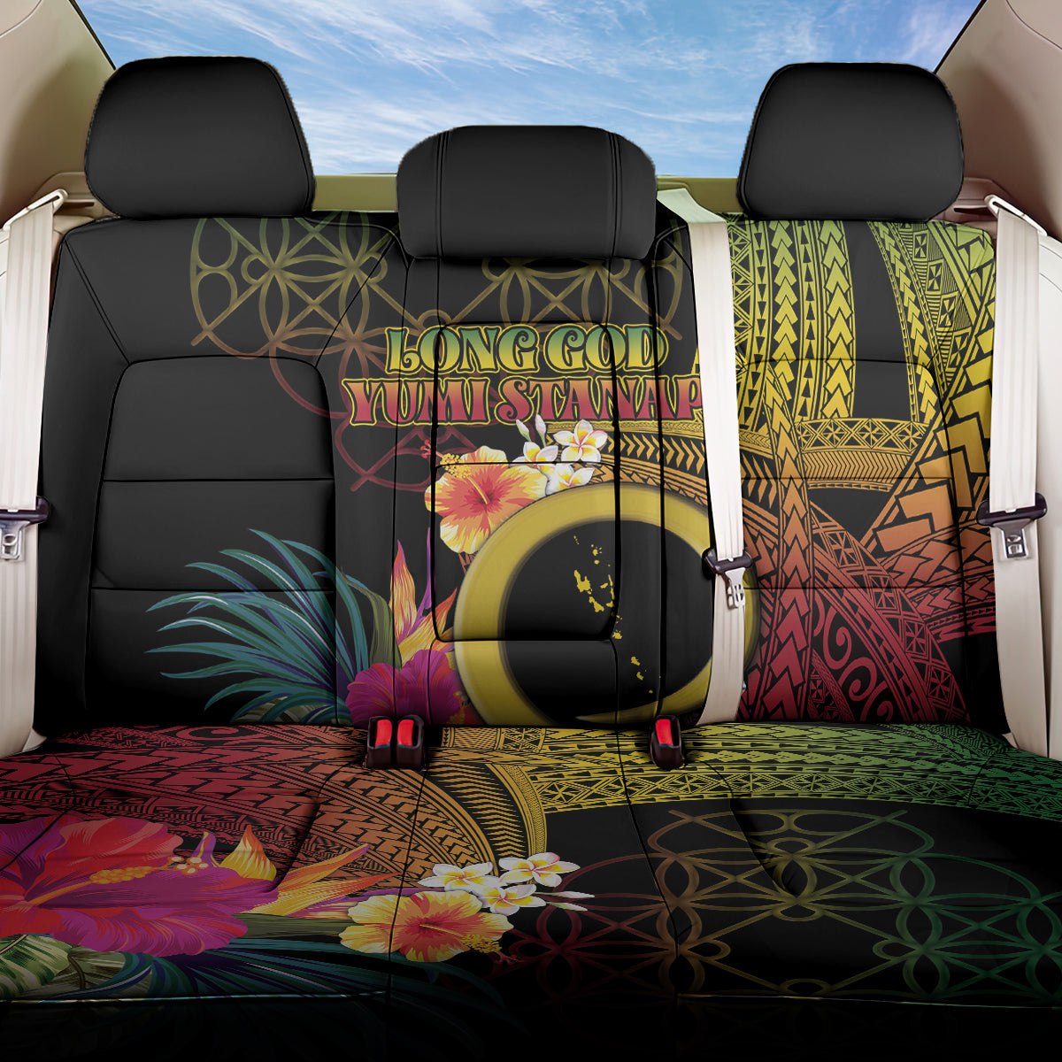 Vanuatu Selebretem 44th Indipendens Dei Back Car Seat Cover Sand Drawing Melanesian Vibes LT03 One Size Black - Polynesian Pride