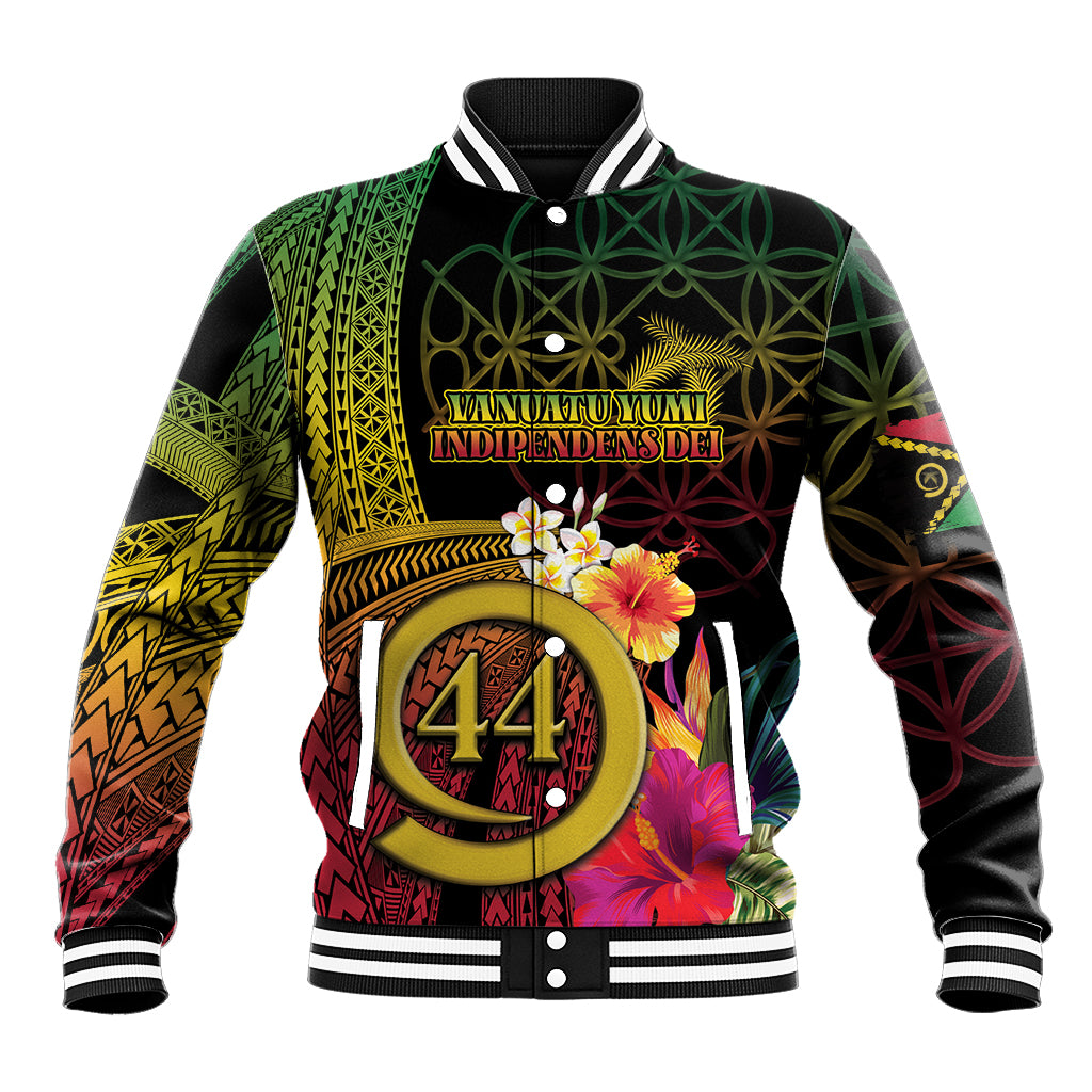 Vanuatu Selebretem 44th Indipendens Dei Baseball Jacket Sand Drawing Melanesian Vibes LT03 Unisex Black - Polynesian Pride