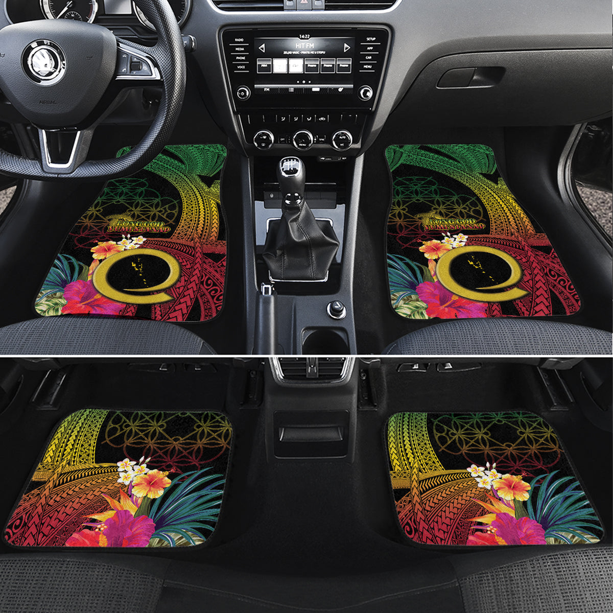 Vanuatu Selebretem 44th Indipendens Dei Car Mats Sand Drawing Melanesian Vibes LT03 Set 4pcs Black - Polynesian Pride
