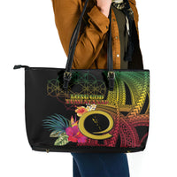 Vanuatu Selebretem 44th Indipendens Dei Leather Tote Bag Sand Drawing Melanesian Vibes LT03 - Polynesian Pride