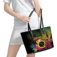 Vanuatu Selebretem 44th Indipendens Dei Leather Tote Bag Sand Drawing Melanesian Vibes LT03 - Polynesian Pride