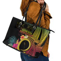 Vanuatu Selebretem 44th Indipendens Dei Leather Tote Bag Sand Drawing Melanesian Vibes LT03 - Polynesian Pride