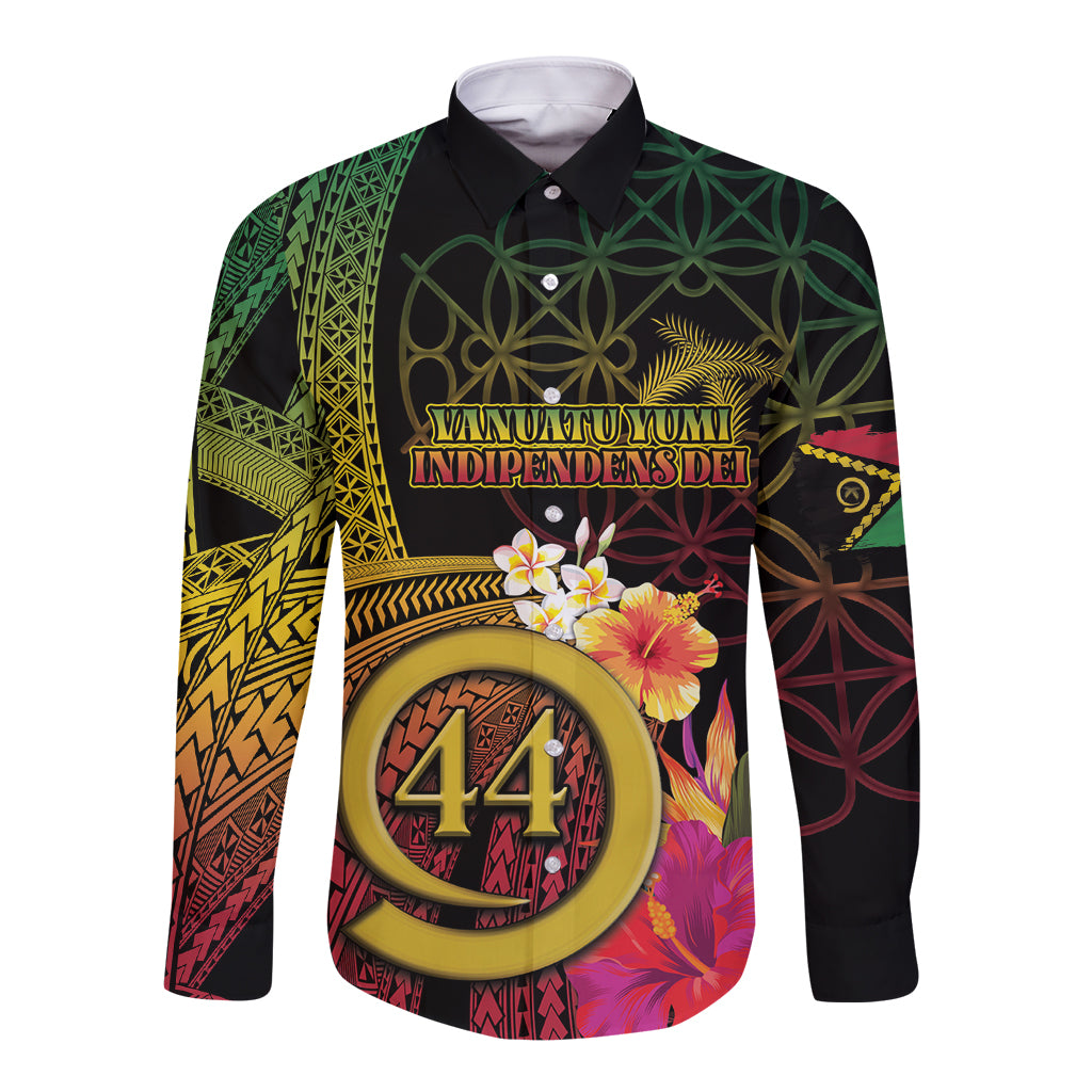 Vanuatu Selebretem 44th Indipendens Dei Long Sleeve Button Shirt Sand Drawing Melanesian Vibes LT03 Unisex Black - Polynesian Pride