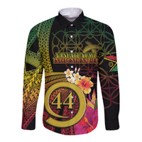 Vanuatu Selebretem 44th Indipendens Dei Long Sleeve Button Shirt Sand Drawing Melanesian Vibes LT03 Unisex Black - Polynesian Pride