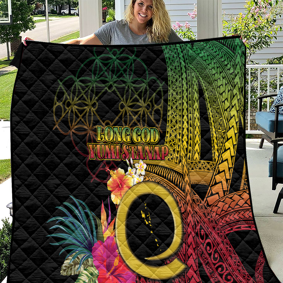 Vanuatu Selebretem 44th Indipendens Dei Quilt Sand Drawing Melanesian Vibes LT03 Black - Polynesian Pride