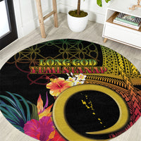 Vanuatu Selebretem 44th Indipendens Dei Round Carpet Sand Drawing Melanesian Vibes LT03 Black - Polynesian Pride