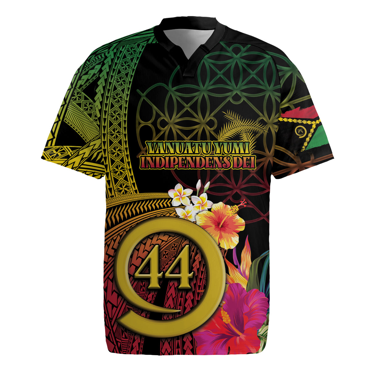 Vanuatu Selebretem 44th Indipendens Dei Rugby Jersey Sand Drawing Melanesian Vibes LT03 Black - Polynesian Pride