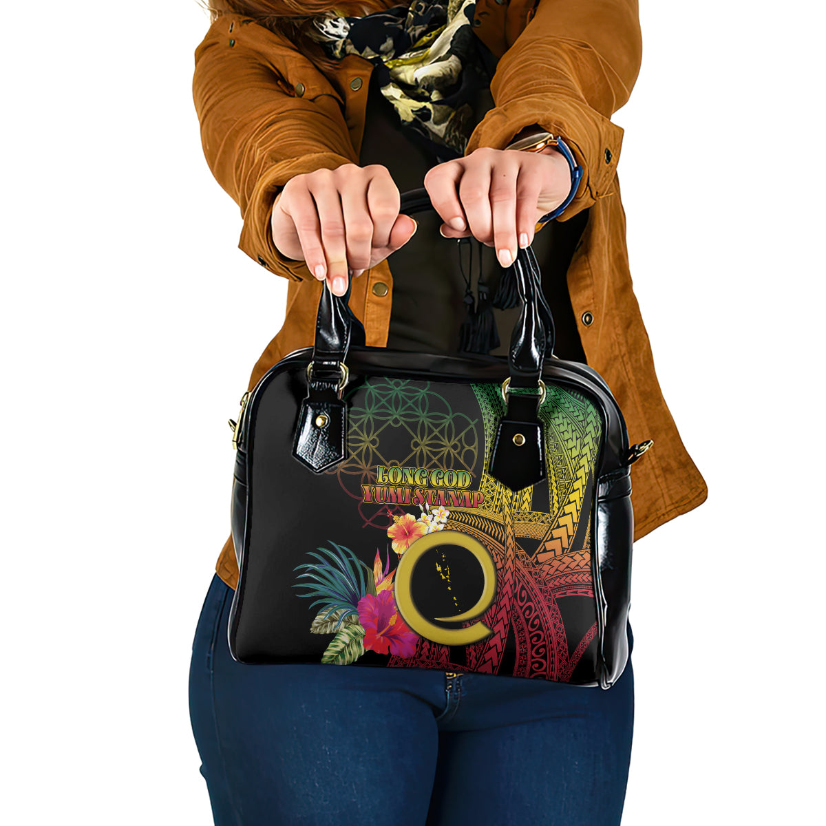 Vanuatu Selebretem 44th Indipendens Dei Shoulder Handbag Sand Drawing Melanesian Vibes LT03 One Size Black - Polynesian Pride