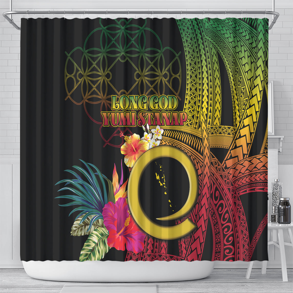 Vanuatu Selebretem 44th Indipendens Dei Shower Curtain Sand Drawing Melanesian Vibes LT03 - Polynesian Pride