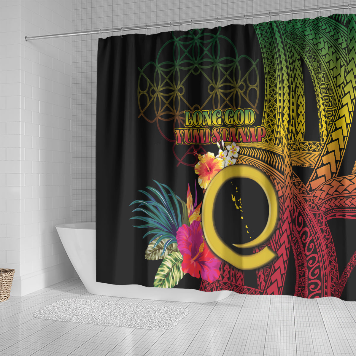 Vanuatu Selebretem 44th Indipendens Dei Shower Curtain Sand Drawing Melanesian Vibes LT03 - Polynesian Pride