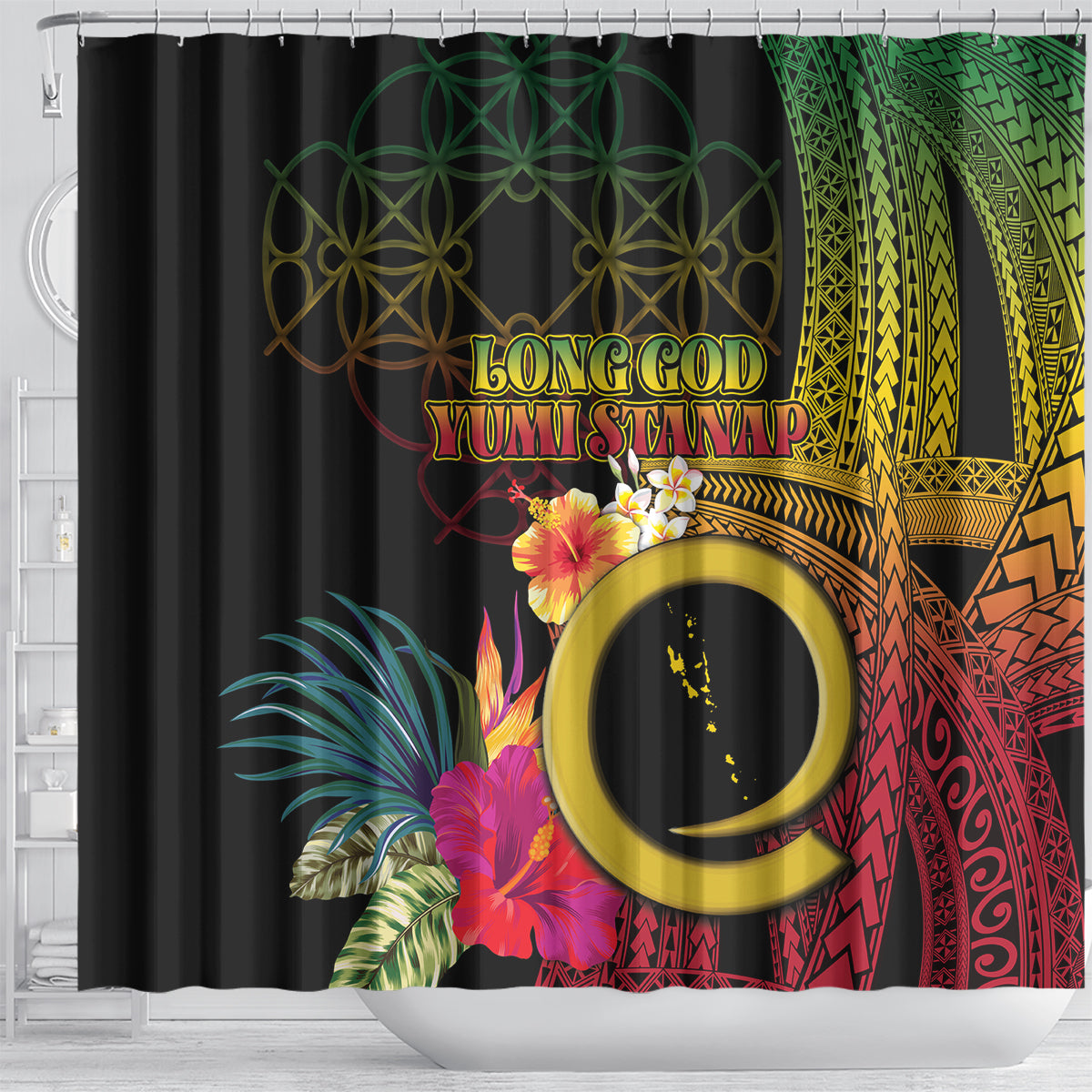 Vanuatu Selebretem 44th Indipendens Dei Shower Curtain Sand Drawing Melanesian Vibes LT03 - Polynesian Pride