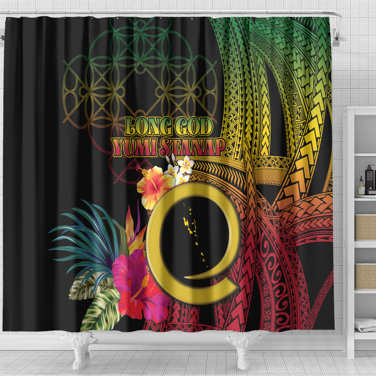 Vanuatu Selebretem 44th Indipendens Dei Shower Curtain Sand Drawing Melanesian Vibes LT03 - Polynesian Pride