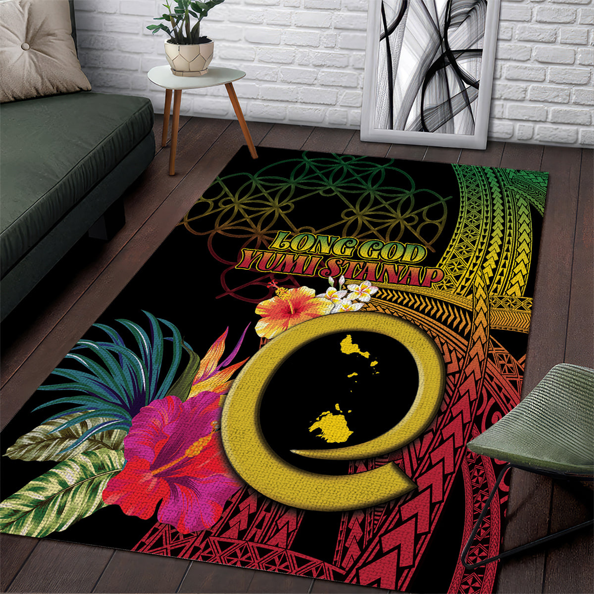 Vanuatu Shefa Day Area Rug Sand Drawing Melanesian LT03 Black - Polynesian Pride