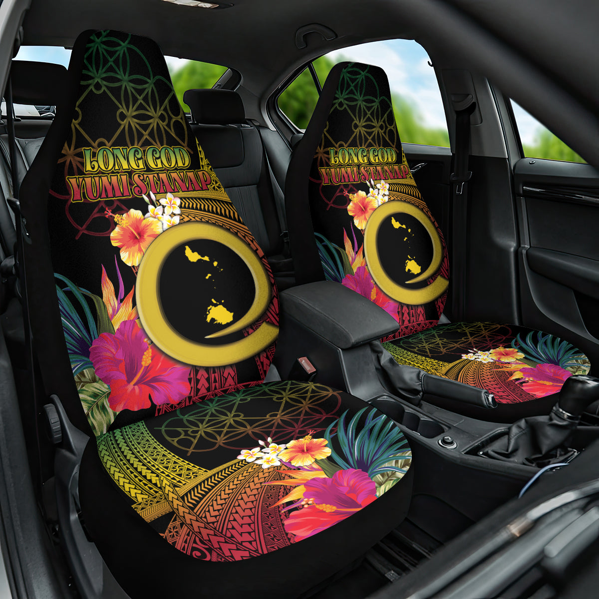 Vanuatu Shefa Day Car Seat Cover Sand Drawing Melanesian LT03 One Size Black - Polynesian Pride