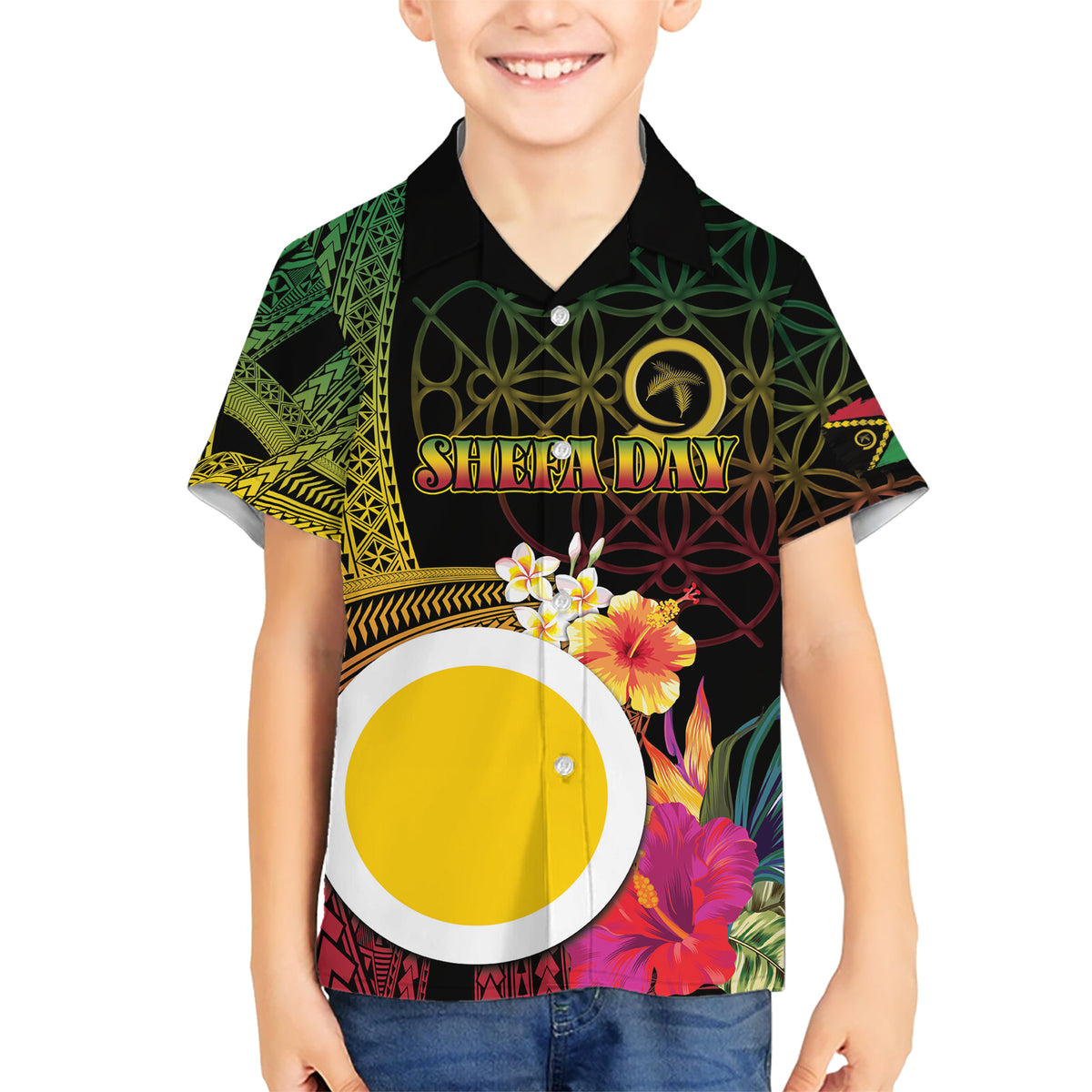Vanuatu Shefa Day Kid Hawaiian Shirt Sand Drawing Melanesian LT03 Kid Black - Polynesian Pride