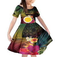 Vanuatu Shefa Day Kid Short Sleeve Dress Sand Drawing Melanesian LT03 KID Black - Polynesian Pride
