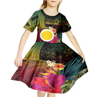 Vanuatu Shefa Day Kid Short Sleeve Dress Sand Drawing Melanesian LT03 - Polynesian Pride
