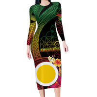 Vanuatu Shefa Day Long Sleeve Bodycon Dress Sand Drawing Melanesian LT03 Long Dress Black - Polynesian Pride