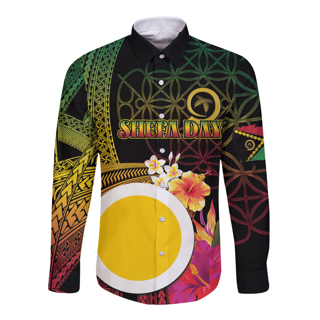Vanuatu Shefa Day Long Sleeve Button Shirt Sand Drawing Melanesian LT03 Unisex Black - Polynesian Pride