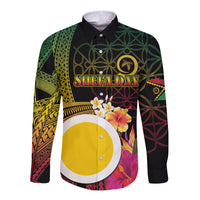 Vanuatu Shefa Day Long Sleeve Button Shirt Sand Drawing Melanesian LT03 Unisex Black - Polynesian Pride