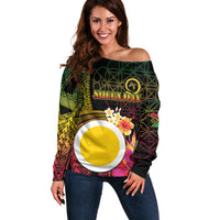 Vanuatu Shefa Day Off Shoulder Sweater Sand Drawing Melanesian LT03 Women Black - Polynesian Pride