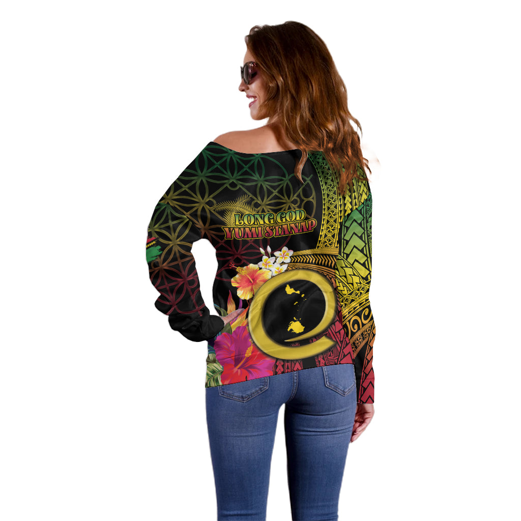 Vanuatu Shefa Day Off Shoulder Sweater Sand Drawing Melanesian LT03 - Polynesian Pride