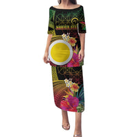 Vanuatu Shefa Day Puletasi Sand Drawing Melanesian LT03 Long Dress Black - Polynesian Pride