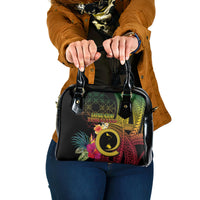Vanuatu Shefa Day Shoulder Handbag Sand Drawing Melanesian LT03 One Size Black - Polynesian Pride