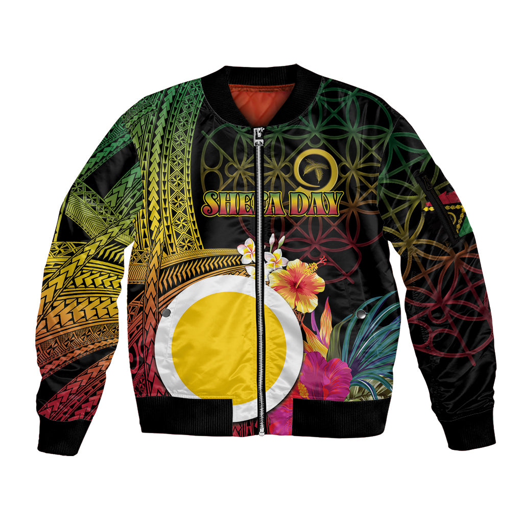 Vanuatu Shefa Day Sleeve Zip Bomber Jacket Sand Drawing Melanesian LT03 Unisex Black - Polynesian Pride