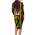 Hawaiian Reggae Music Long Sleeve Bodycon Dress Jamaica Singer Tribal Polynesian and Hibiscus