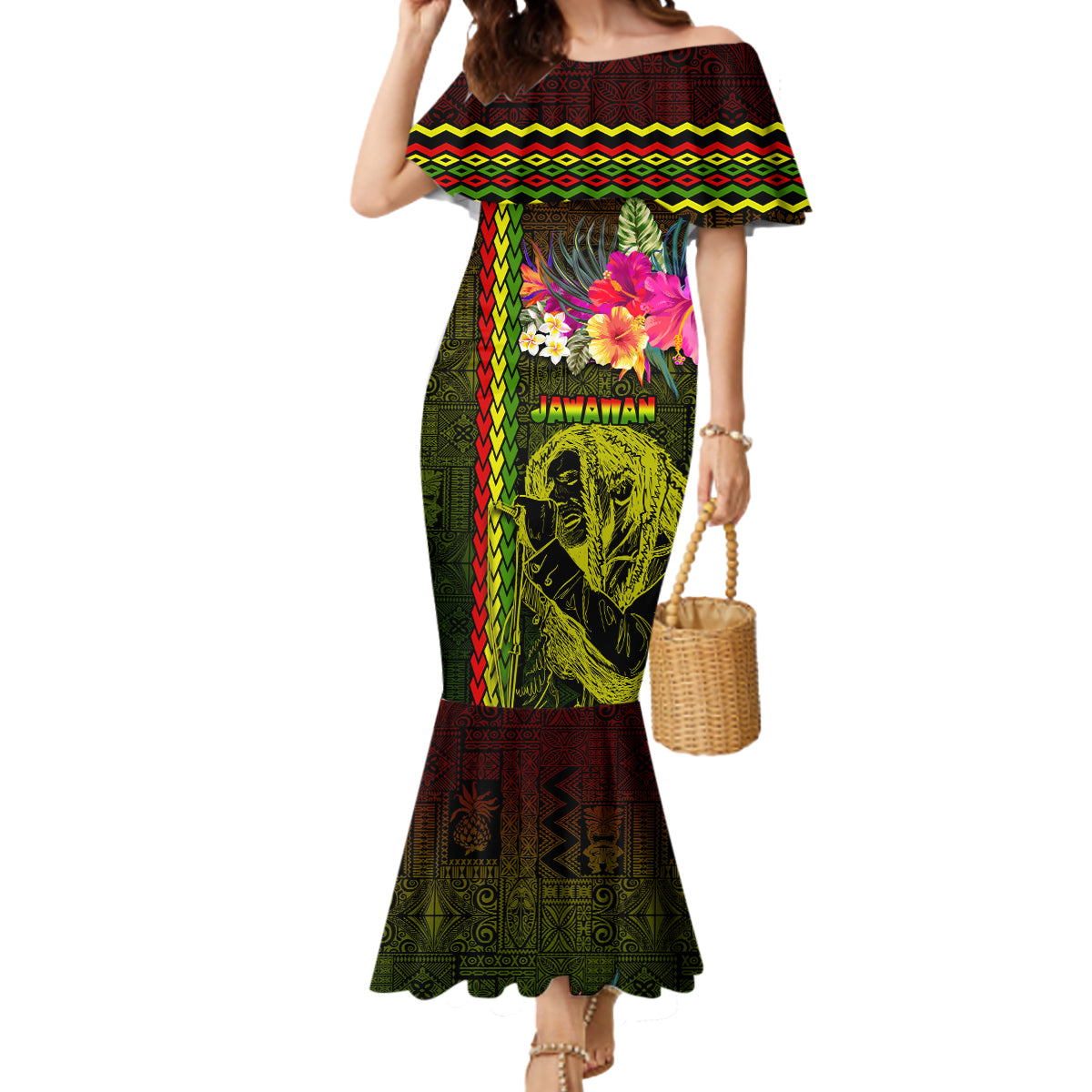 Polynesian Mermaid Dress | Mermaid Hawaiian top Style Long Dress | Off shoulder Mermaid Dress