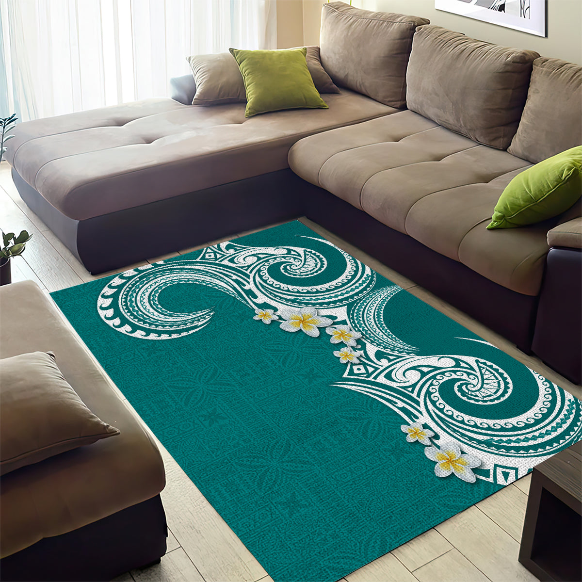 Aloha Polynesian Plumeria Flower Area Rug Teal Color LT03 - Polynesian Pride