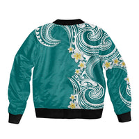 Aloha Polynesian Plumeria Flower Bomber Jacket Teal Color LT03 - Polynesian Pride