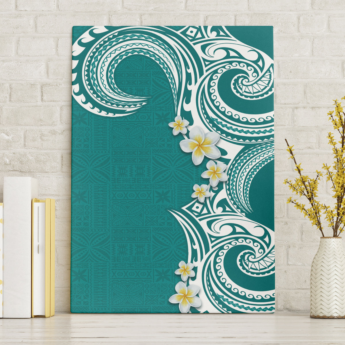 Aloha Polynesian Plumeria Flower Canvas Wall Art Teal Color LT03 Without Frame Teal - Polynesian Pride