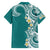 Aloha Polynesian Plumeria Flower Family Matching Long Sleeve Bodycon Dress and Hawaiian Shirt Teal Color