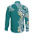 Aloha Polynesian Plumeria Flower Family Matching Long Sleeve Bodycon Dress and Hawaiian Shirt Teal Color