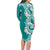 Aloha Polynesian Plumeria Flower Family Matching Long Sleeve Bodycon Dress and Hawaiian Shirt Teal Color