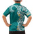 Aloha Polynesian Plumeria Flower Family Matching Mermaid Dress and Hawaiian Shirt Teal Color