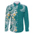 Aloha Polynesian Plumeria Flower Family Matching Mermaid Dress and Hawaiian Shirt Teal Color