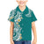 Aloha Polynesian Plumeria Flower Family Matching Mermaid Dress and Hawaiian Shirt Teal Color