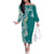 Aloha Polynesian Plumeria Flower Family Matching Off The Shoulder Long Sleeve Dress and Hawaiian Shirt Teal Color