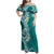 Aloha Polynesian Plumeria Flower Family Matching Off Shoulder Maxi Dress and Hawaiian Shirt Teal Color