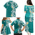 Aloha Polynesian Plumeria Flower Family Matching Puletasi and Hawaiian Shirt Teal Color