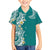 Aloha Polynesian Plumeria Flower Family Matching Puletasi and Hawaiian Shirt Teal Color