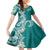 Aloha Polynesian Plumeria Flower Family Matching Short Sleeve Bodycon Dress and Hawaiian Shirt Teal Color