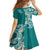 Aloha Polynesian Plumeria Flower Family Matching Short Sleeve Bodycon Dress and Hawaiian Shirt Teal Color