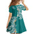 Aloha Polynesian Plumeria Flower Kid Short Sleeve Dress Teal Color