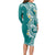 Aloha Polynesian Plumeria Flower Long Sleeve Bodycon Dress Teal Color